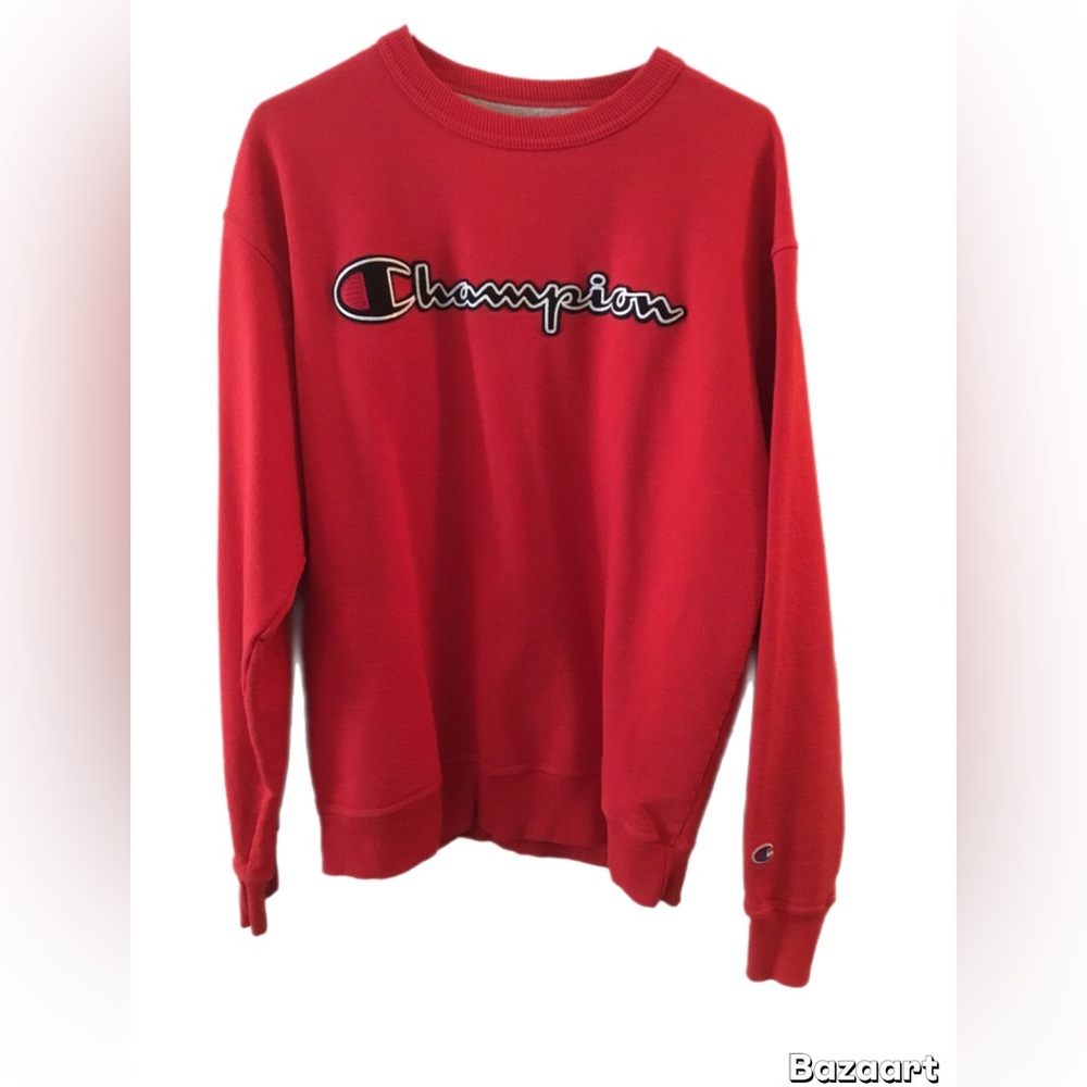 Champion Red Crewneck Sweatshirt with Script Logo
